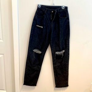 Black Stone Washed Mom Jeans